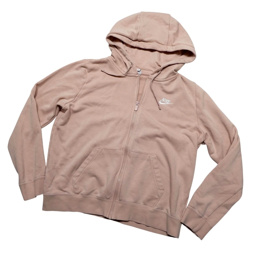 Nike Hoodie Sweatshirt Womens Medium‎ Pink Full Zip Fleece Logo Pockets